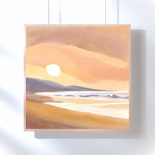 Gelb Strand beim Sonnenuntergang   Aquarell Luftig Poster