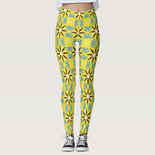 Gelb-Teal-Retro-Geometrisches Muster Leggings