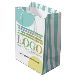 Gelb Türkis Kreise Streifen Logo Website Mittlere Geschenktüte