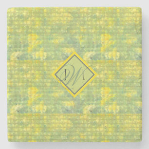 Gelb und Abstrakt geometrisch, monogrammatisch Steinuntersetzer