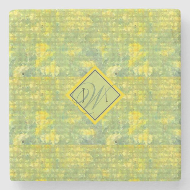 Gelb und Abstrakt geometrisch, monogrammatisch Steinuntersetzer (Vorderseite)