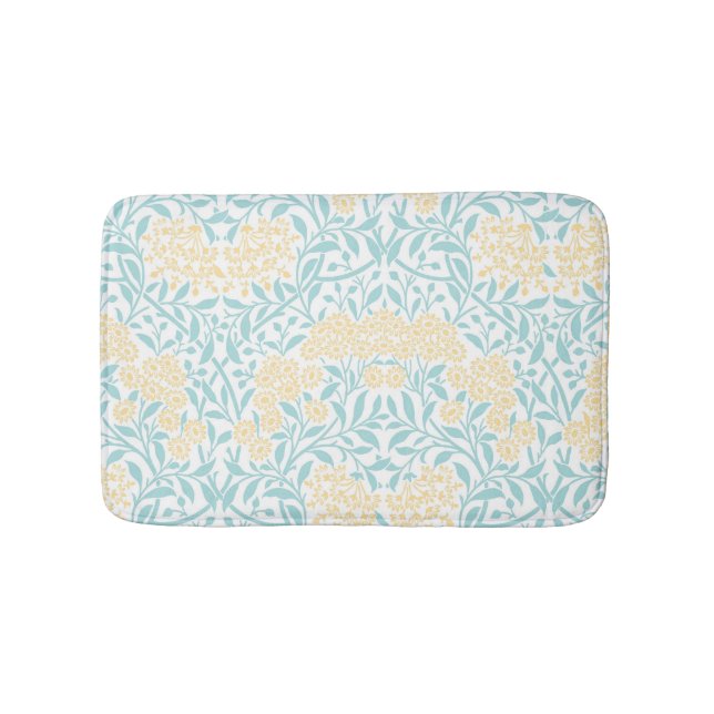 Gelb und Aqua Floral Damask Badematte (Vorderseite)