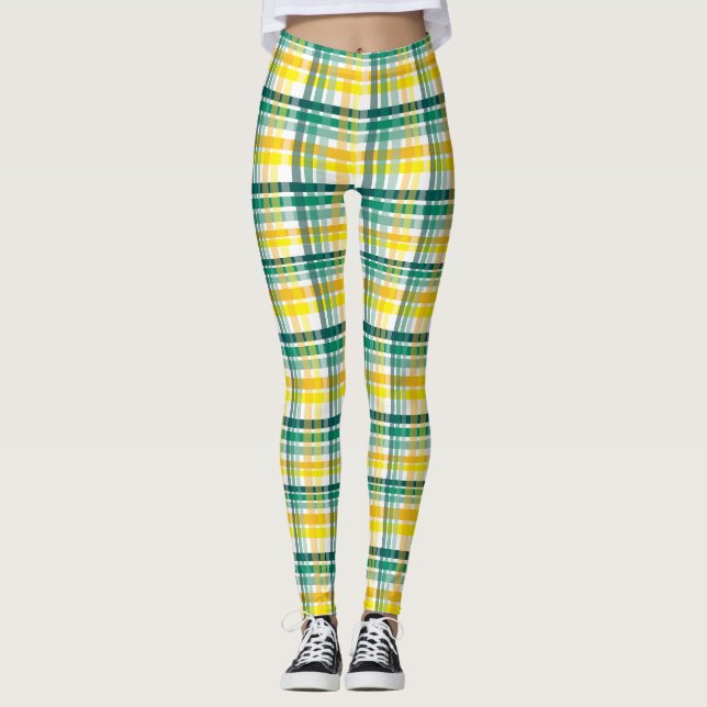 gelb und Aquamarin Kariert Leggings (Vorderseite)