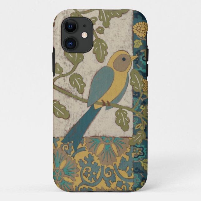 Gelb und aquamariner blauer Vogel gehockt auf Case-Mate iPhone Hülle (Rückseite)