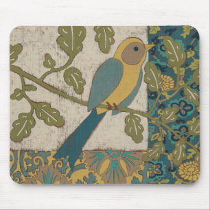 Gelb und aquamariner blauer Vogel gehockt auf Mousepad