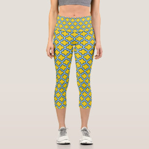 Gelb und Baby Blue Trellis, Gitter, Quatrefolie Capri Leggings