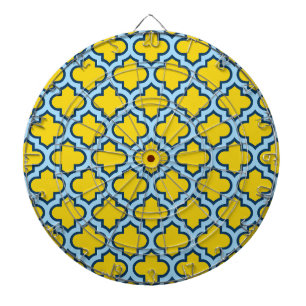 Gelb und Baby Blue Trellis, Gitter, Quatrefolie Dartscheibe