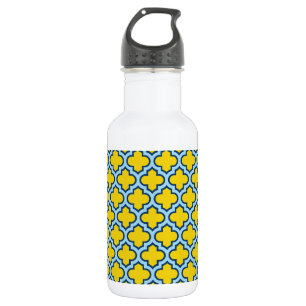 Gelb und Baby Blue Trellis, Gitter, Quatrefolie Edelstahlflasche