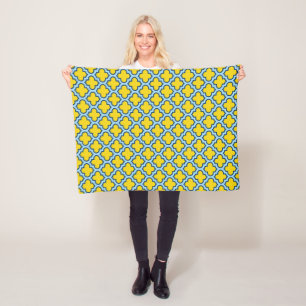 Gelb und Baby Blue Trellis, Gitter, Quatrefolie Fleecedecke
