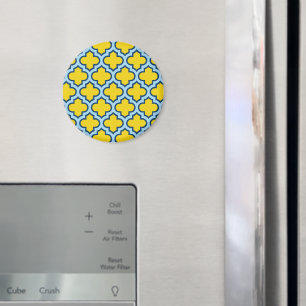 Gelb und Baby Blue Trellis, Gitter, Quatrefolie Magnet