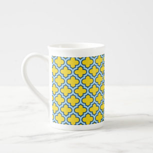 Gelb und Baby Blue Trellis, Gitter, Quatrefolie Prozellantasse