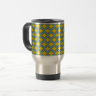 Gelb und Baby Blue Trellis, Gitter, Quatrefolie Reisebecher