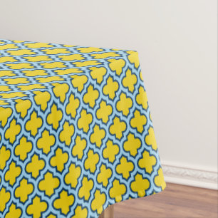 Gelb und Baby Blue Trellis, Gitter, Quatrefolie Tischdecke