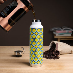 Gelb und Baby Blue Trellis, Gitter, Quatrefolie Trinkflasche