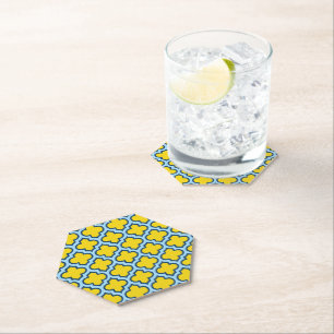 Gelb und Baby Blue Trellis, Gitter, Quatrefolie Untersetzer