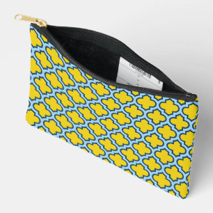 Gelb und Baby Blue Trellis, Gitter, Quatrefolie Zubehörtasche
