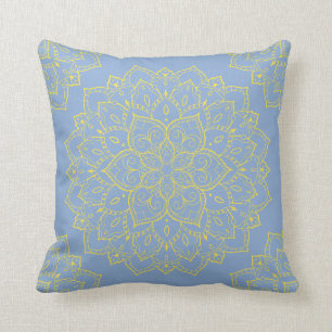 Gelb und Blau Boho Mandala Pillow Kissen