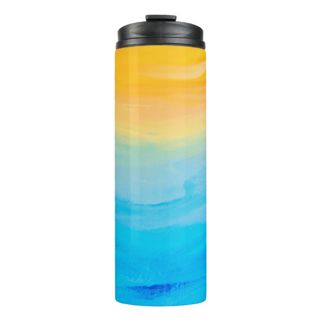 Gelb und blau gestrichen Abstrakt Thermosbecher (Vorderseite)