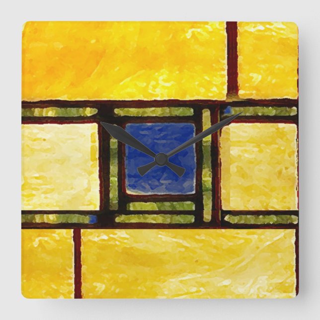 Gelb und Blau-Glas-Uhr Quadratische Wanduhr (Vorderseite)