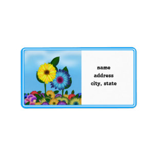 Gelb und Blauer Cartoon Sonnenblumen Adressaufkleber