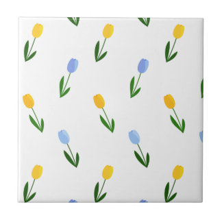 Gelb- und Blauer Tulip-Blume Fliese