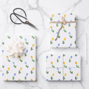 Gelb- und Blauer Tulip-Blume Geschenkpapier Set