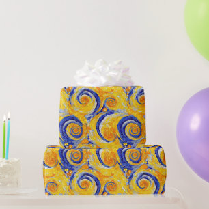 Gelb- und Blautöne-Mosaikglas-Muster Geschenkpapier