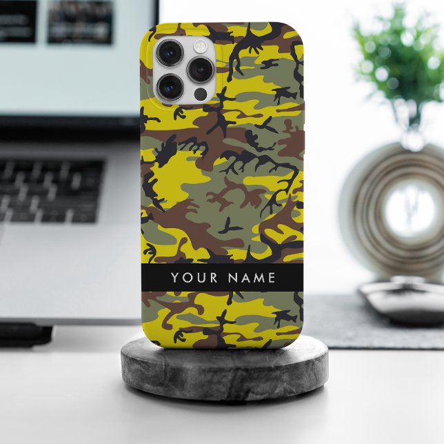 Gelb und braun Camouflage Ihr Name personalisieren iPhone 15 Pro Max Hülle (Von Creator hochgeladen)