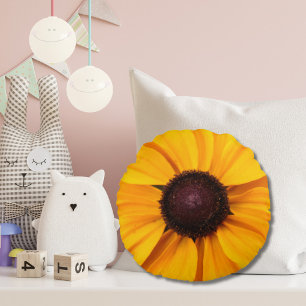 Gelb und Braun floral Rundes Kissen