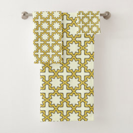 Gelb und braun geometrisch gemustert badhandtuch set