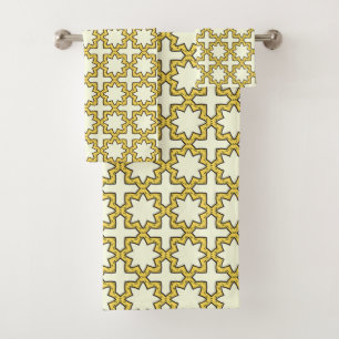 Gelb und braun geometrisch gemustert badhandtuch set