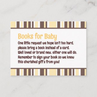 Gelb und braun gestreifte Babyparty-Buch-Anfrage Begleitkarte