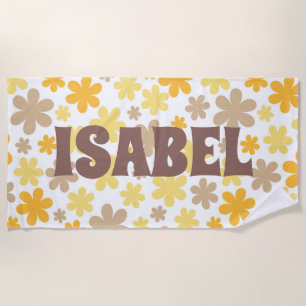 Gelb und braun Retro Groovy Individuelle Name Strandtuch