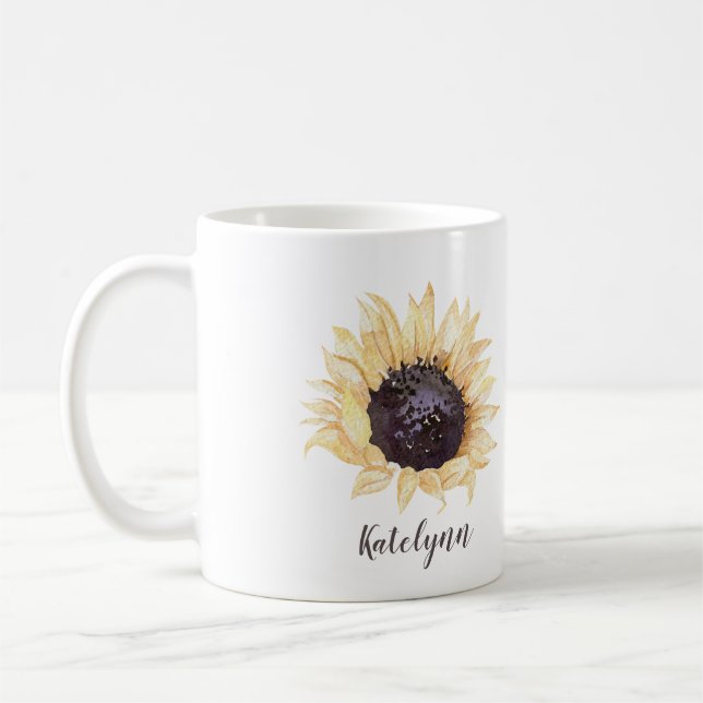 Gelb und braun Sonnenblumen Personalisiert Kaffeem Kaffeetasse (Links)