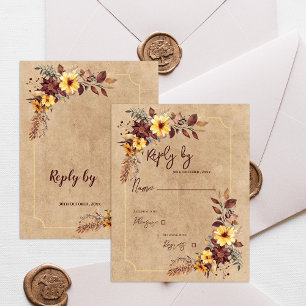 Gelb und Burgund Bläserblüte HerbstHochzeit im Her RSVP Karte
