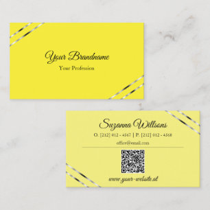 Gelb und Creme mit silbernen Linien QR-Code Elegan Visitenkarte