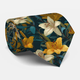 Gelb- und cremefarbene Lilien-Blumenmuster Krawatte