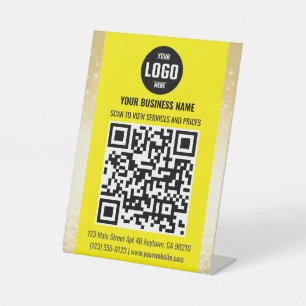Gelb- und Gold-Geschäfts-QR-Code-Podiumsschild Sockelschild