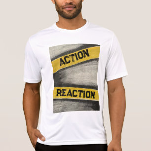 Gelb und Grafit für Männer "Aktion und Reaktion" T-Shirt