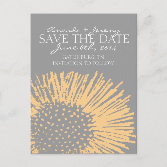 Gelb und grau, Abstrakt, floral Save the Date Ankündigungspostkarte (Vorderseite)