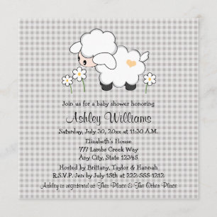 Gelb und Grau Baby Lamb Babydusche Einladung