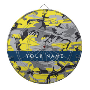 Gelb und Grau Camouflage Ihr Name personalisieren Dartscheibe