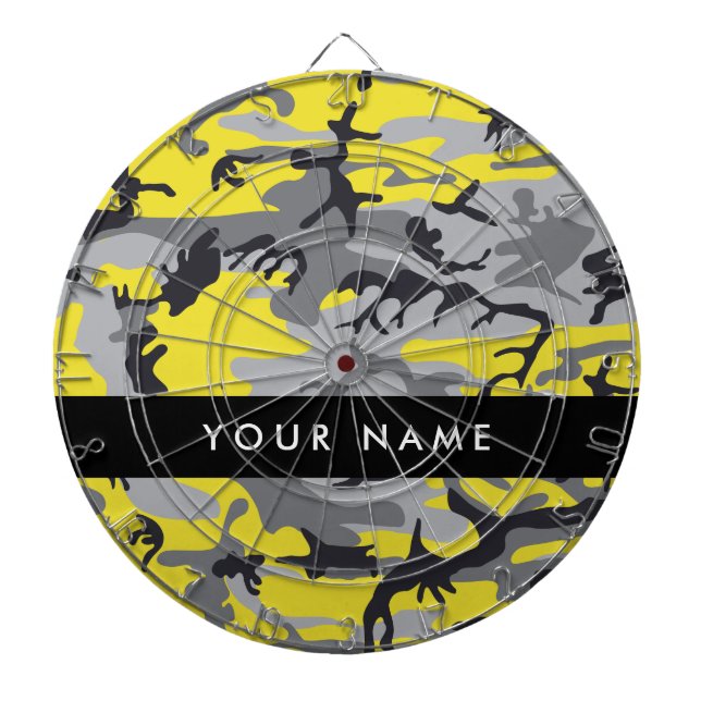 Gelb und Grau Camouflage Ihr Name personalisieren Dartscheibe (vorne)