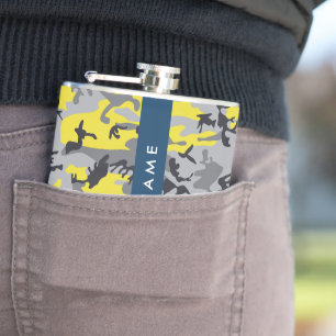 Gelb und Grau Camouflage Ihr Name personalisieren Flachmann