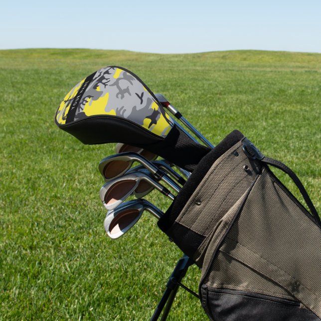 Gelb und Grau Camouflage Ihr Name personalisieren Golf Headcover (In SItu)