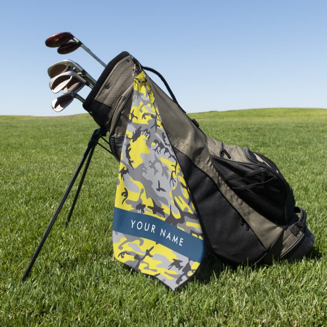 Gelb und Grau Camouflage Ihr Name personalisieren Golfhandtuch (Gras)