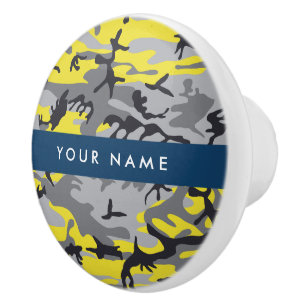 Gelb und Grau Camouflage Ihr Name personalisieren Keramikknauf