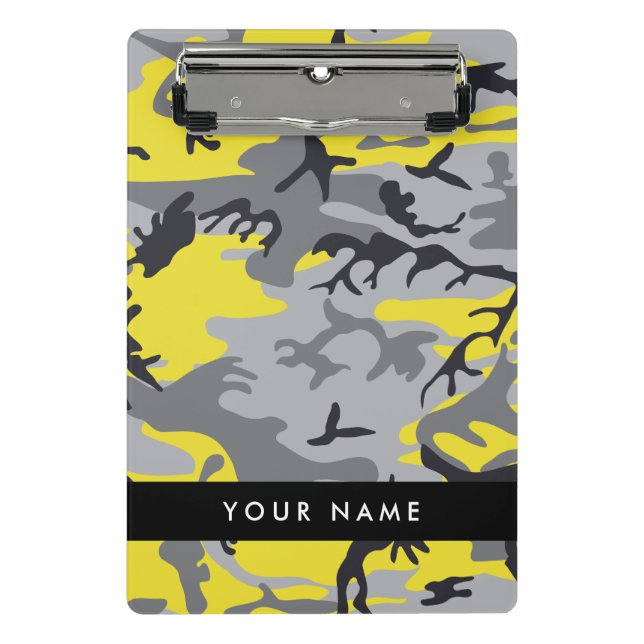 Gelb und Grau Camouflage Ihr Name personalisieren Mini Klemmbrett (Vorderseite)