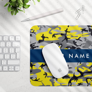 Gelb und Grau Camouflage Ihr Name personalisieren Mousepad