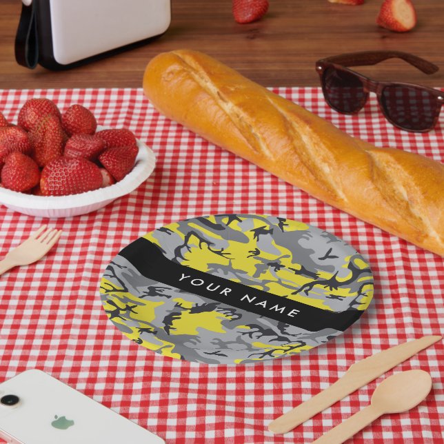 Gelb und Grau Camouflage Ihr Name personalisieren Pappteller (Picknick)